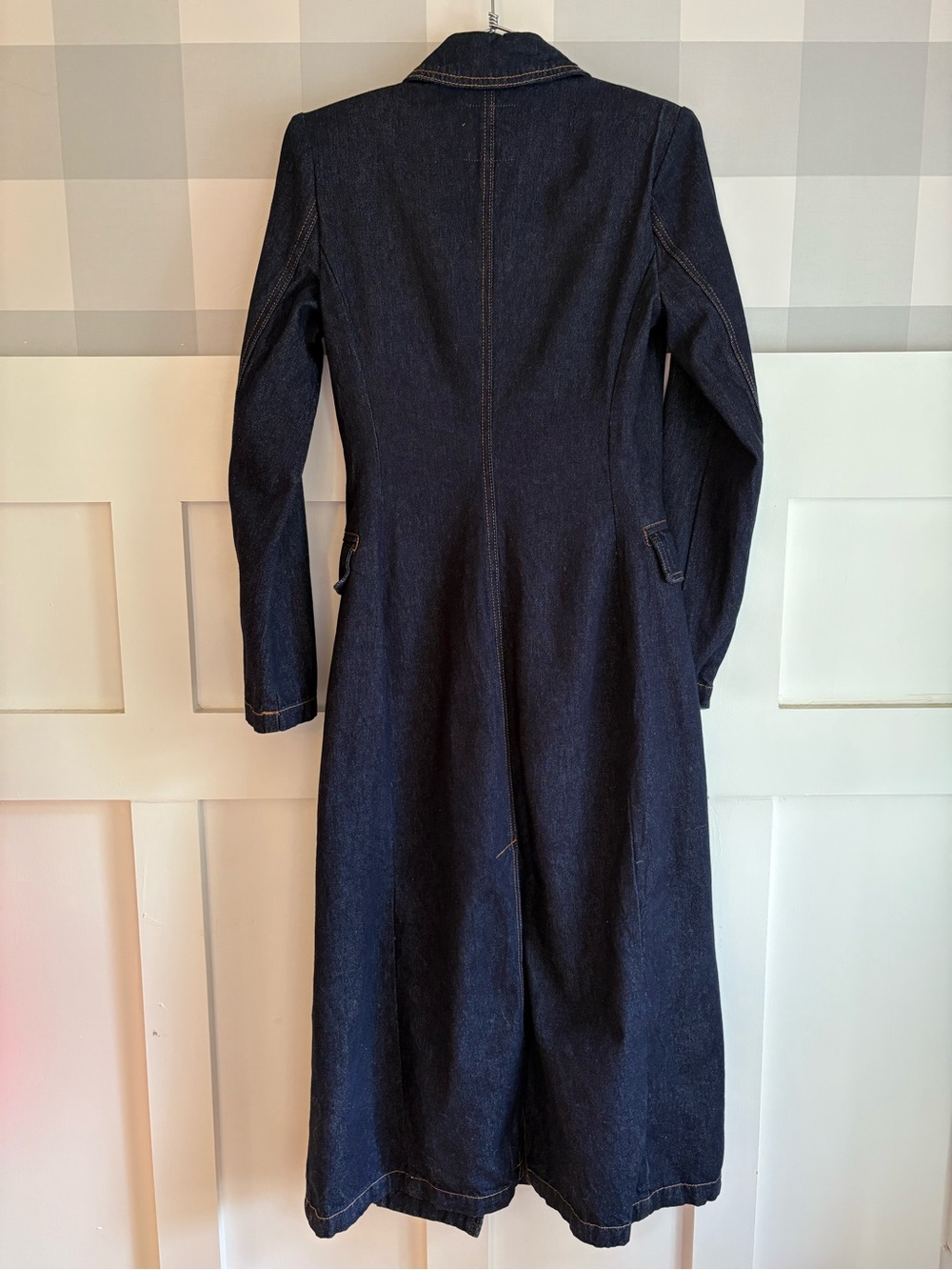 Avec Les Filles Dark Navy Long Denim Trench Coat with Button Front XS - Picture 10 of 11